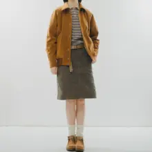 焦糖色のスエード風厚手ジャケット【フレンチスタイル・レトロデザイン】