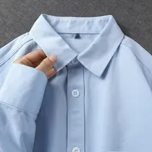 秋にぴったり！スカイブルーのデザイン工装シャツ【シンプルで重厚な印象・カップル向け】
（セットアップ対応）