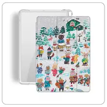 雪山アート油絵風カートゥーン動物デザインiPad Pro 12.9/11用三折保護ケース【エア6/エア5/ミニ6対応・衝撃吸収】