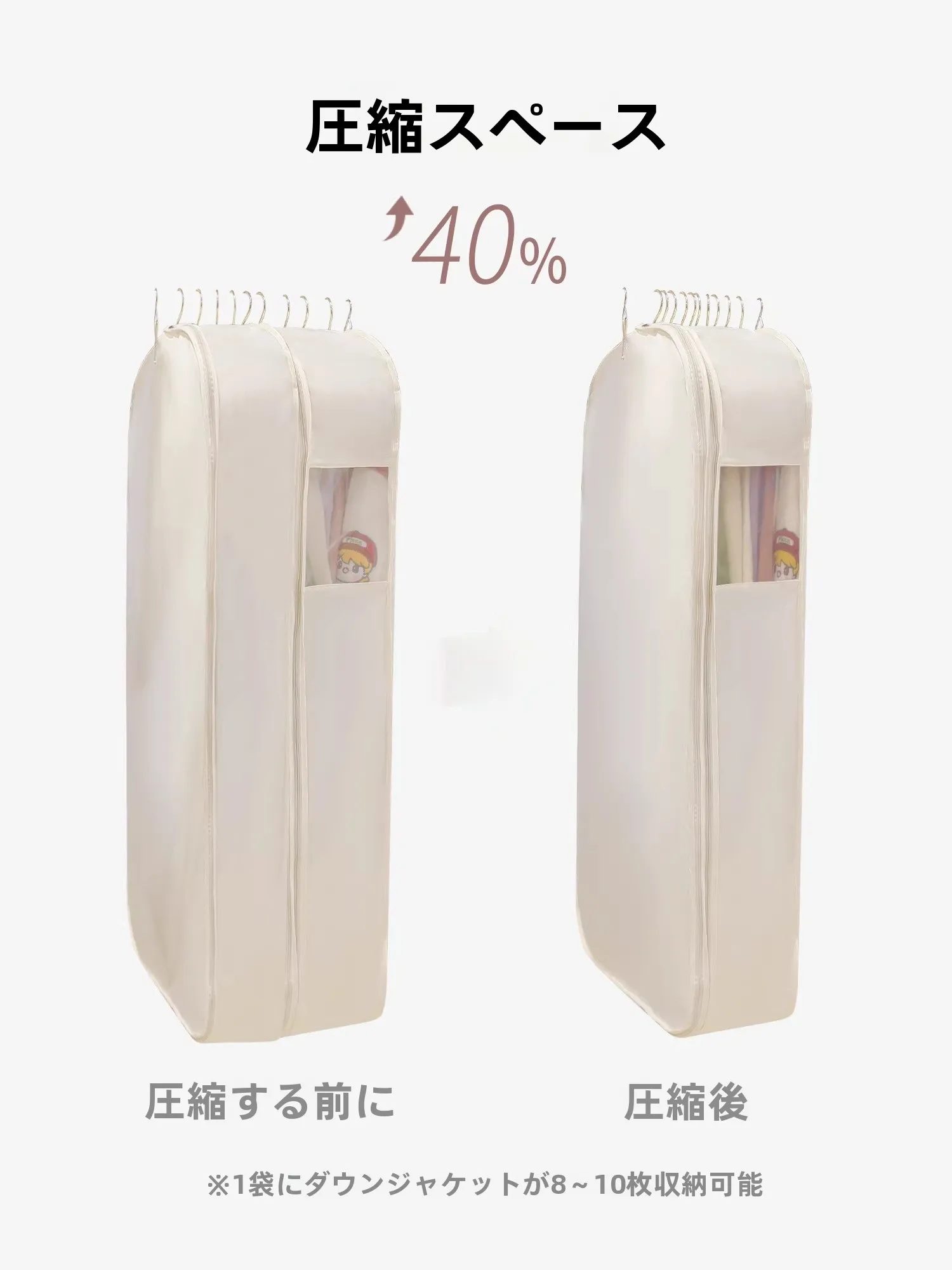防塵カバーコート用収納袋：透明ウィンドウと圧縮機能で服収納の効率を最大化