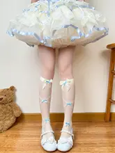 バレエ風花柄リボン付き中筒ソックス【春夏用・ロリタスタイル・極上の柔らかさ】（セットアップ対応）