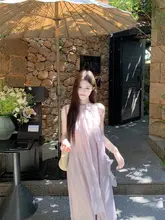 優雅な花柄のノースリーブワンピース【パープル・春用・小柄向け・リゾートスタイル】