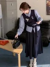 レディース 春秋用学院風トリプルセット【高級シャツ・ベスト・スカート】（セットアップ対応）