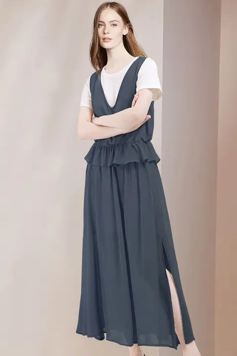 エレガントなデザインのトップスとスカート【開 slit・夏用・女性用】（セットアップ対応）