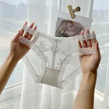 レディース シースルーレース トライアングルショーツ【透湿・綿ライニング・無痕デザイン】