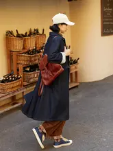 忘城N564 デニムシャツジャケット【秋用・コットン混紡・中長丈・翻領・深青】
