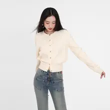 女性用ニットカーディガン【長袖・ハイウエスト・スリムなフィット感・インナーにも最適】