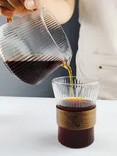 大容量耐熱ガラス製ストライプコーヒーサーバーセット【ウォールナット木台・ハンドドリップ用・フィルター付き】