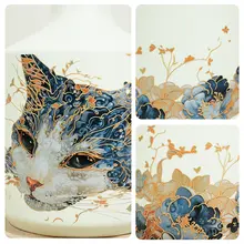 雪猫デザインのガラス花瓶【ユニークなイラスト・高級感あるデスクトップ装飾】