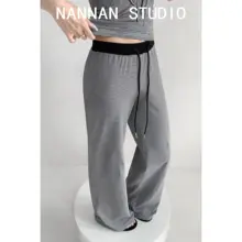 セットアップ レディース ストライプ チューブトップ ワイドパンツ フロア丈 落ち感 プリーツ 紐デザイン ルーズ ヴィンテージ