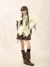 泡泡菠萝油風 ヴィンテージ風杏色カーディガン【廃土風・ショート丈】