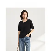 極上の柔らかさ！メリノウール製 ラウンドネック中袖ニットセーター【女性用・秋用】