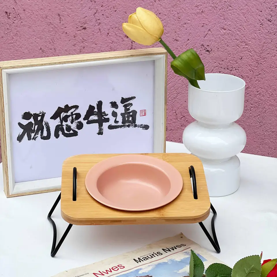 高脚陶器製 猫・犬用ペットフードボウル【折りたたみ式・可愛いデザイン】