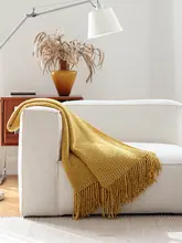 ベッドの端のカバー ソファー 用 休憩用ブランケット ニット素材 北欧シンプルスタイル ロング イエロー