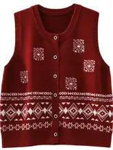 秋の新作 レディーズ ゆったりデザイン ボタン付きノースリーブ刺繍ベスト【カジュアル・】