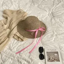 可愛らしいデザインのピンクリボン草帽【旅行・撮影用・UVカット】