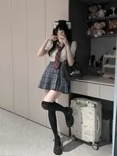 学院風シャツとチェック柄プリーツスカートの2点セット（セットアップ対応）