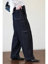 レトロハイウエストデニムパンツ【深い青・スリムフィット・裏起毛・テーパードストレート】