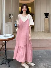 粉色のレイヤードデザインワンピース【カジュアル・ゆったりシルエット・夏用】（セットアップ対応）