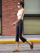 ウエストハイのフィットネスヨガパンツ【レディース・夏用・スリム・七分丈・微喇】