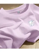 夏用 レディース コットン製 ブルー フィット感のある Tシャツ【ゆったりシルエット・短袖】