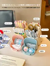 化粧ブラシ用斜め挿し収納筒【ダストカバー付き・デスク用・ラベル収納】