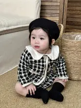 2点セット キッズ ガールズ ツイード風 チェック柄 長袖 カーディガン ショートパンツ 春 秋