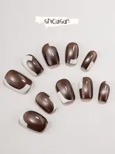 プレスオンネイル ハンドメイド ショート キャットアイ カラーブロック シンプル 上品 ユニセックス