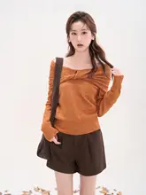 ニット トップス レディース オフショルダー ツイストデザイン カラフルヤーン きれいめ 秋物 「HTmeme」