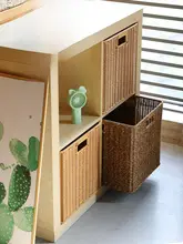 プラスチック製ラタン風収納バスケット【収納ボックス・大容量・書棚用】