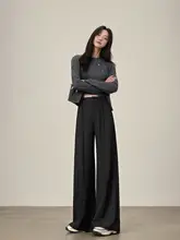 小柄女性向け ダークグレー ウール製 ハイウエストワイドパンツ【秋用・極上の柔らかさ・フィット】