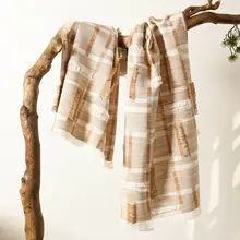 和の雰囲気を醸し出すボーダー柄のソフトブランケット【ヴィンテージ風・毛足付き・ベッドサイド用】