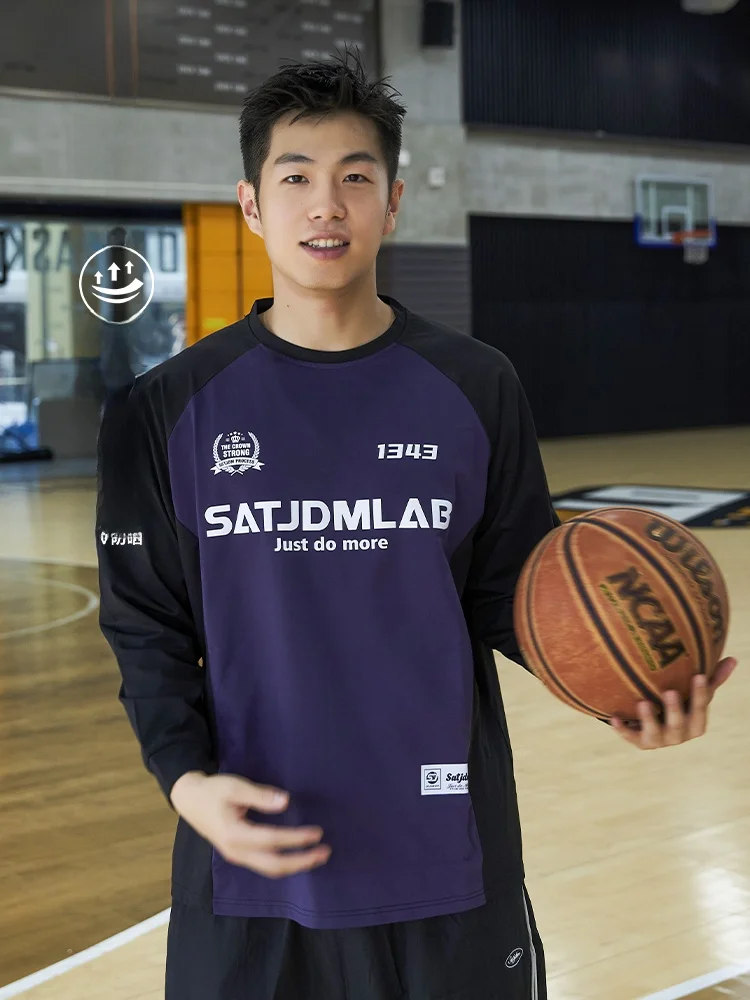 アウトドア用ドライフィット長袖Tシャツ【カラーブロック・防晒・バスケットボールトレーニング対応・ゆったりフィット】