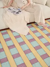 カラフルなブルーストライプラグ【リビング用・モダンデザイン・洗濯不要】