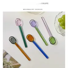 レトロデザインのカラフルな高硼珪酸ガラスの混ぜるスプーン【デザート用・インスタ風】