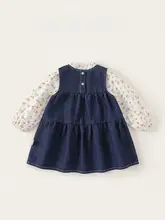 2点セット キッズ ガールズ 花柄シャツ デニムベストワンピース フレンチ風 ヴィンテージ きれいめ フェミニン 春