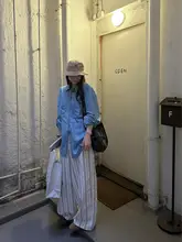 した雰囲気のストライプパンツ【夏用・ウエストひも付き・ゆったりデザイン】