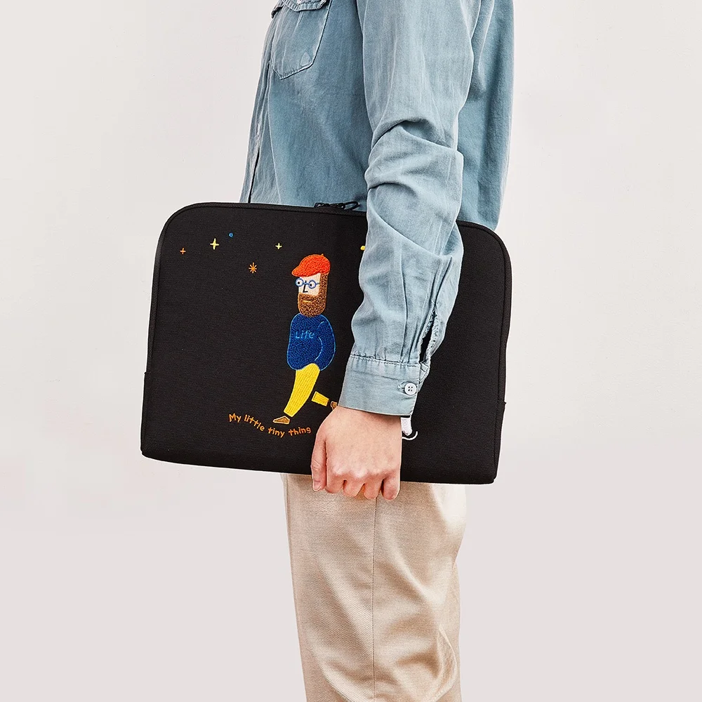 韓国製刺繍ファイルバッグ：ノートパソコンとiPadに対応する軽量内胆套の実用性