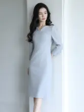 大人の女性向けスタイル！長袖タイトスカートワンピース【秋用・エレガント・ヘプバーン風】