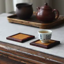 紅酸枝木の縁付き竹編みコースター【手作り・茶托・熱絶縁】