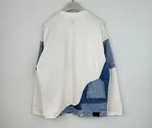 ユニセックス デニム デザイン 長袖Tシャツ【解構的スタイル・ファッション】（セットアップ対応）