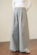 梨型体型を美しく見せるハイウエストコットンワイドパンツ【秋用・フィット】