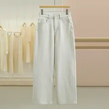 高腰ストレートワイドデニムパンツ【フィット・春用・カジュアル】（セットアップ対応）