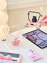 かわいい透明デザインの折りたたみスマホスタンド【テーブル用・クマ型・タブレット対応】