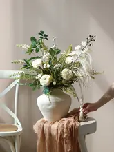 白色の粗陶製フラワーベース【大きな口径・アート装飾用・和モダン】