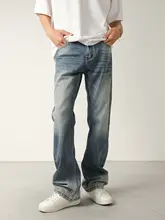 水洗い加工のヴィンテージ風ひらひらデニムパンツ【メンズ・ワイドレッグ・ルーズフィット】