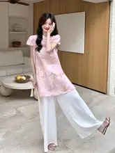 新中式国風改良チャイナドレス【ファッション・気質・広がるワイドパンツ】（セットアップ対応）