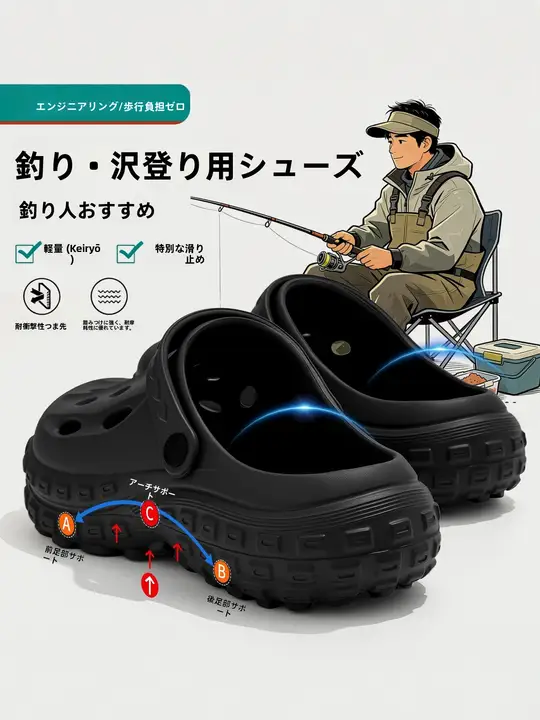 夏用のメンズ厚底フィッシングサンダル【防滑・防臭・アウトドア】