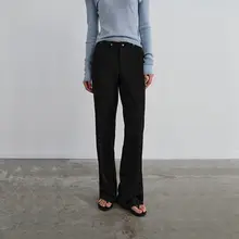 フレアパンツ レディース スリム ストレッチ 着痩せ ブラック デザイン性 通勤 秋「GREEN BELT」