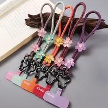 短めの携帯用ストラップ【色彩模様・桜デザイン・調整可能・安全紐付き】